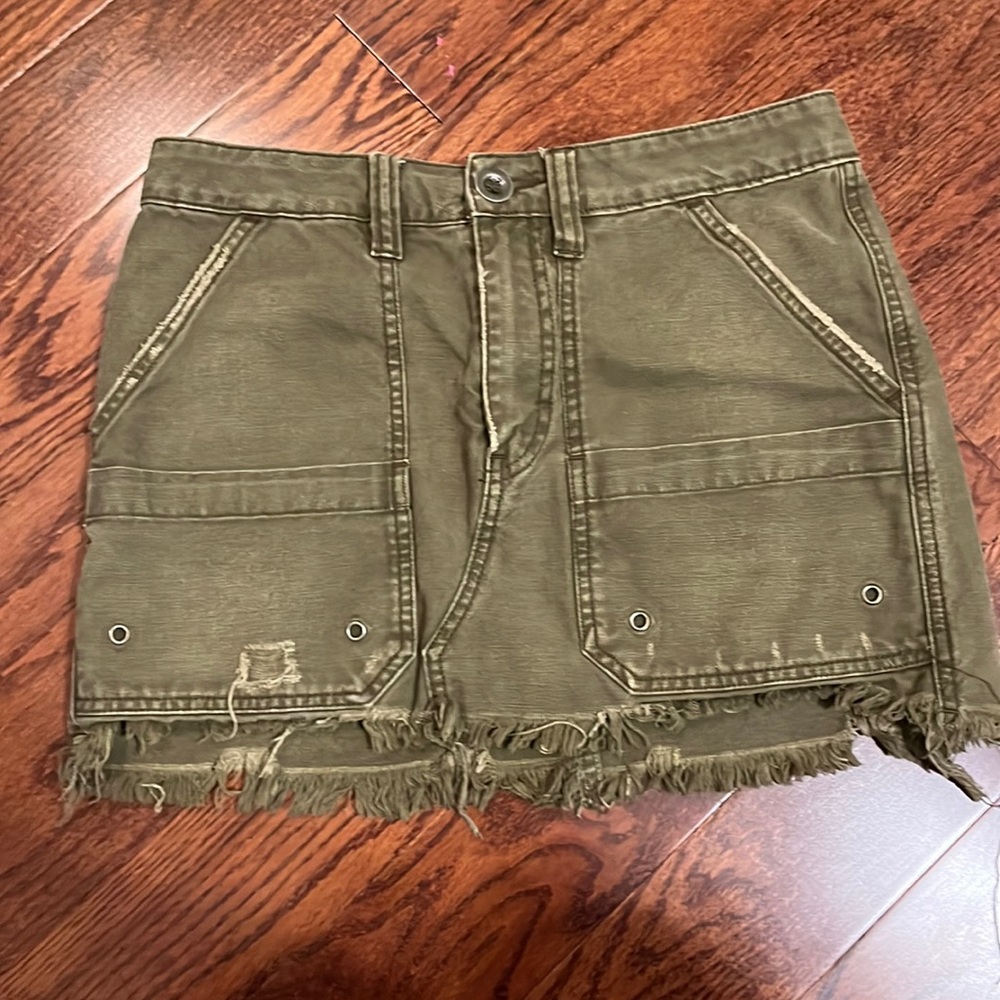 Free People Canvas Moss Green Mini Skirt Size 25